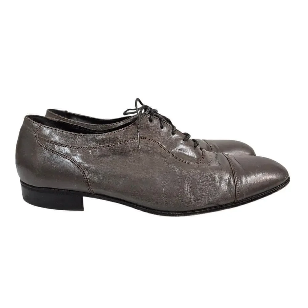 Vtg Florsheim Gray Leather Cap Toe Dress Shoe Flexible Insole Laceup Sz 11.5
